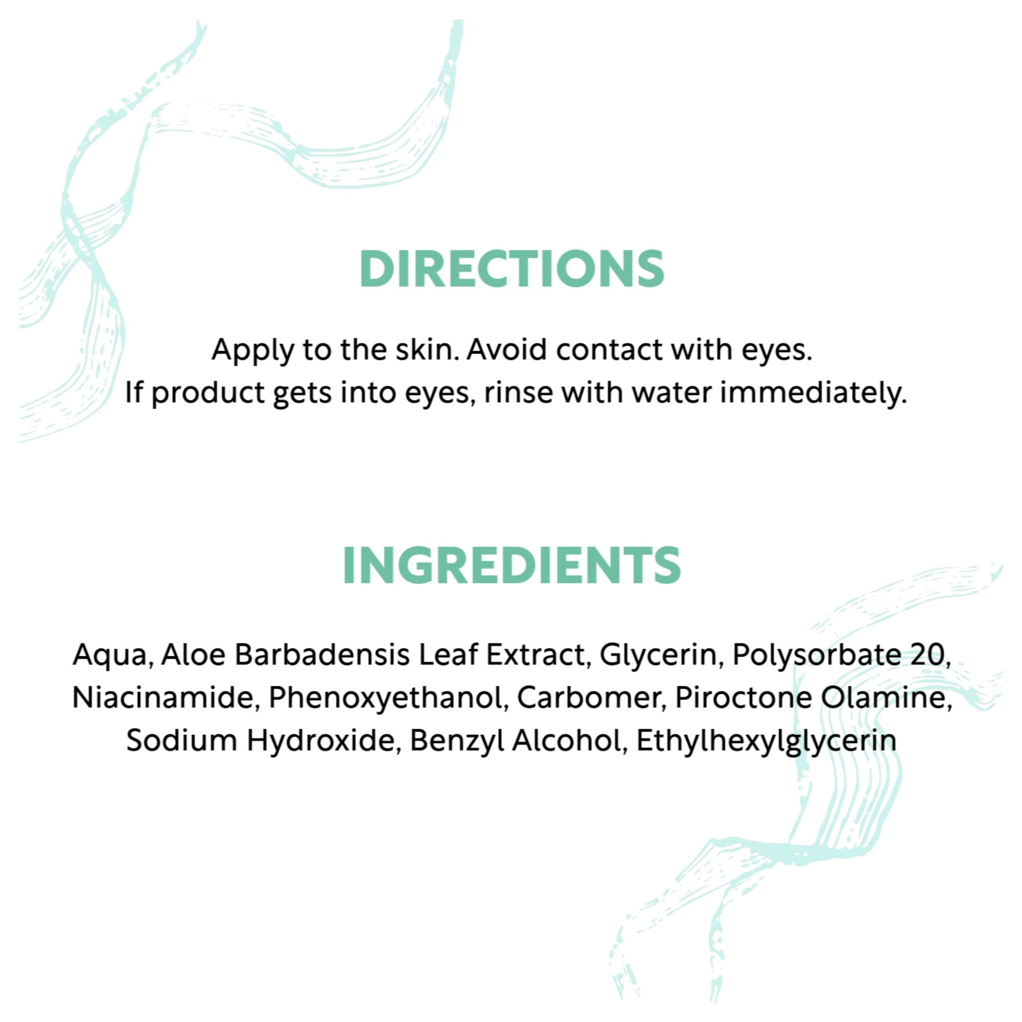 Product label with directions and ingredients on a white background